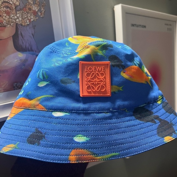 Loewe NWT Logo Appliquéd Cotton Canvas blue fish Bucket Hat  w/ dustbag - Picture 2 of 6